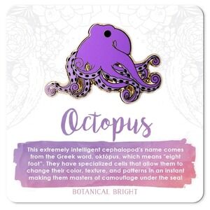 Octopus Enamel Pin - Gold Plated Nature Jewelry - Sea Life & Ocean Animal Brooch